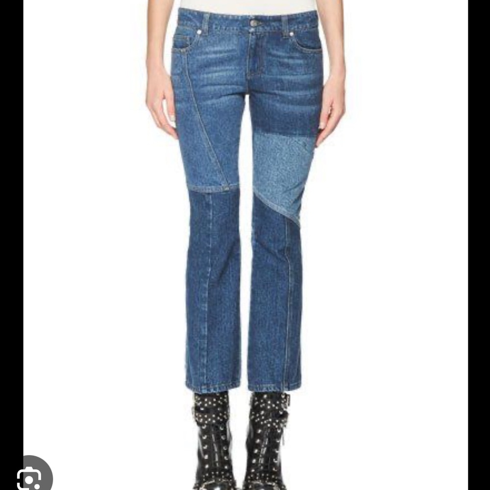 Alexander Mcqueen Blue Patchwork Flare Jeans - image 1
